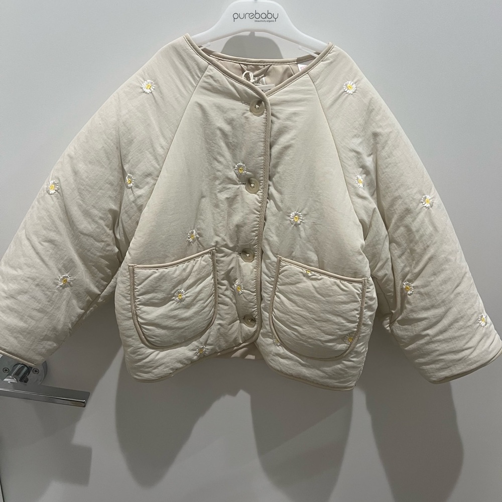 Zara Kids Beige Floral Puffer Jacket - Picture 3 of 8